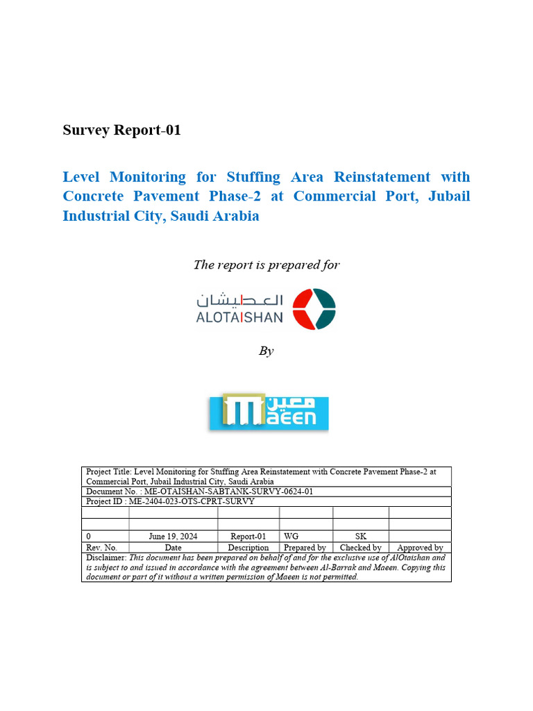 Level Monitoring Report for Jubail Port | PDF | Road