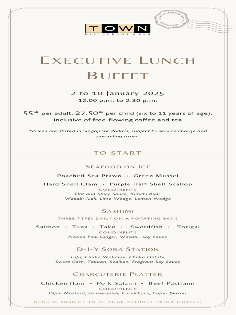 Executive Lunch Buffet Menu 2025 | PDF | Sauce | Pasta