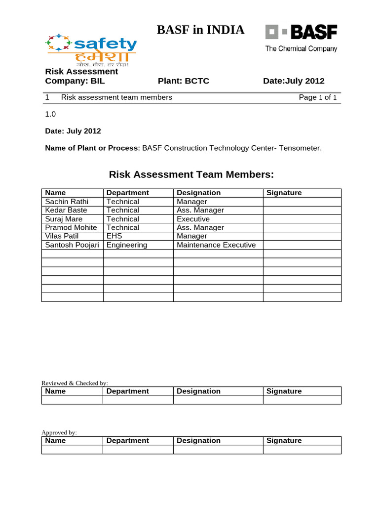 Risk Assessment 1 0 Template Pdf