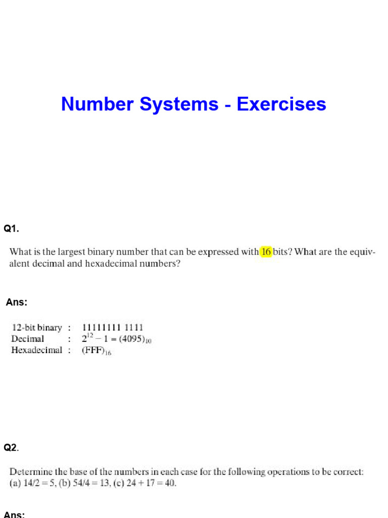 Number Systems Exercises and Solutions | PDF | Notation | Lexicology