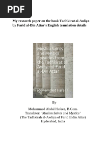 My research paper on the book Tadhkirat al-Auliya by Farid al-Din Attar’s English translation details