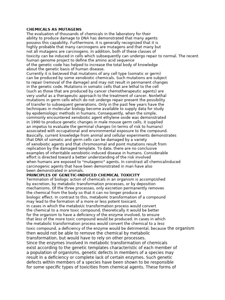 Chemicals As Mutagens | PDF | Mutation | Mutagen