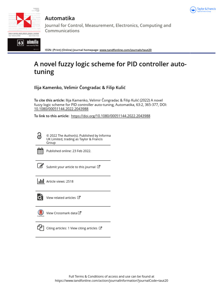Fuzzy Logic for PID Controller Auto-Tuning | PDF | Control Theory ...