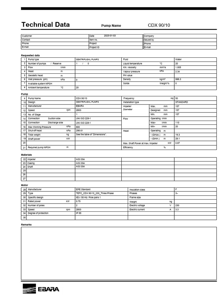 CDX 90/10 Pump Technical Data | PDF | Pump | Turbomachinery