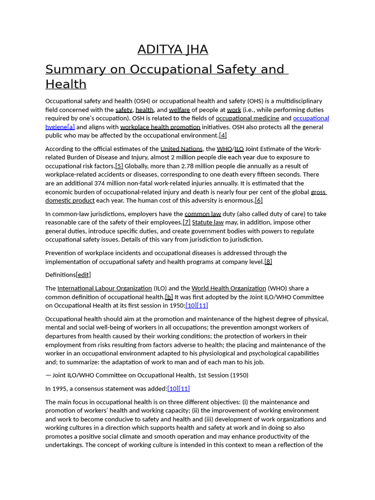 Occupational Safety and Health Overview | PDF | Occupational Safety And ...