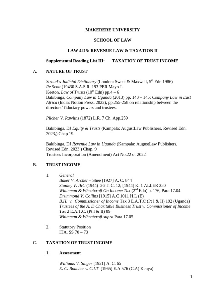 Supplemental Reading List III Taxation of Trust Income | PDF | Private ...