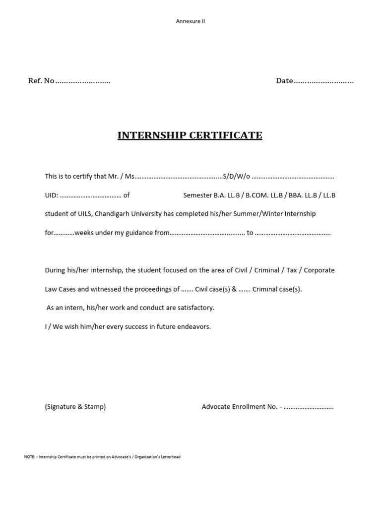 Law Internship Certificate Template | PDF