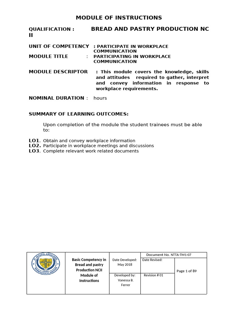 Workplace Communication in Pastry Production | PDF | Occupational ...