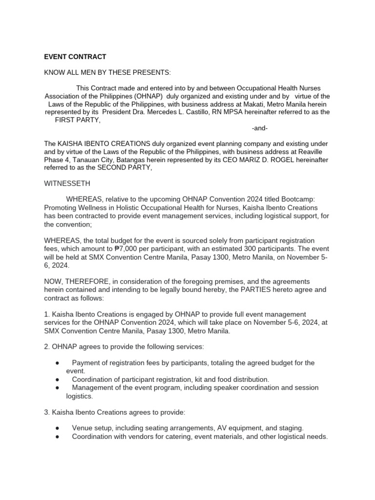 EVENT CONTRACT Convention | PDF