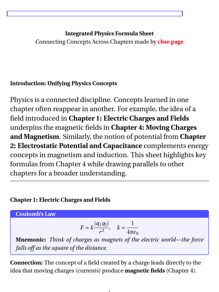 Integrated Physics Formula Connections | PDF | Magnetic Field | Force