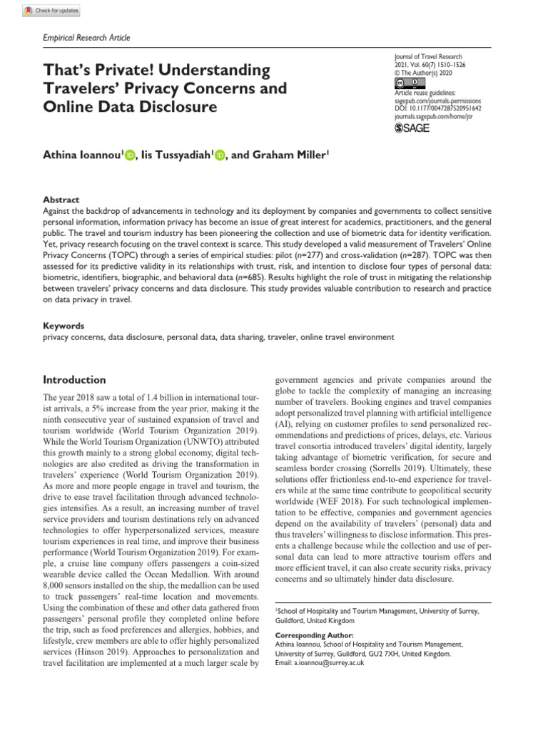 Travelers' Privacy Concerns in Data Sharing | PDF