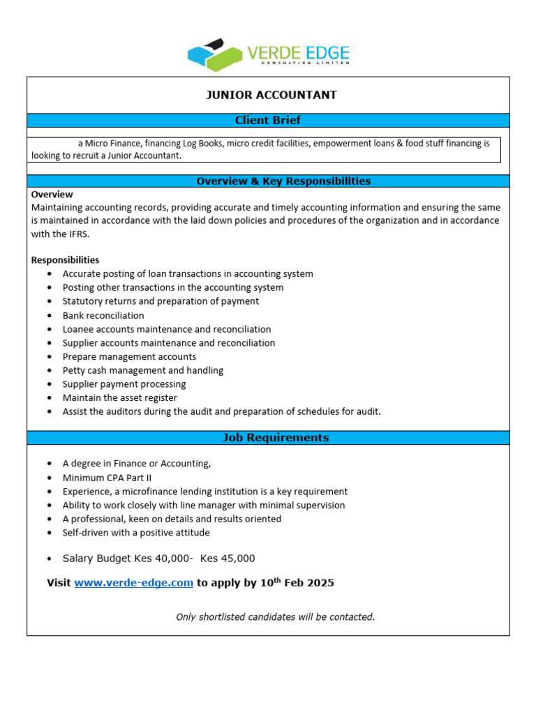 Junior Accountant Role Overview | PDF