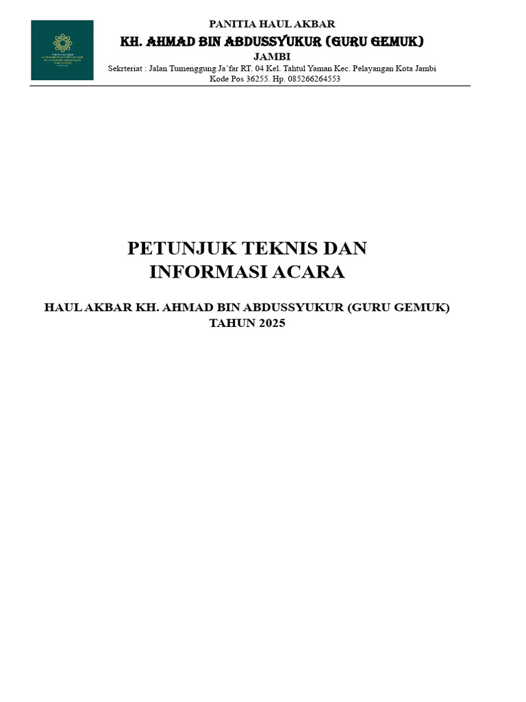 Haul Akbar KH. Ahmad Bin Abdussyukur 2025 | PDF