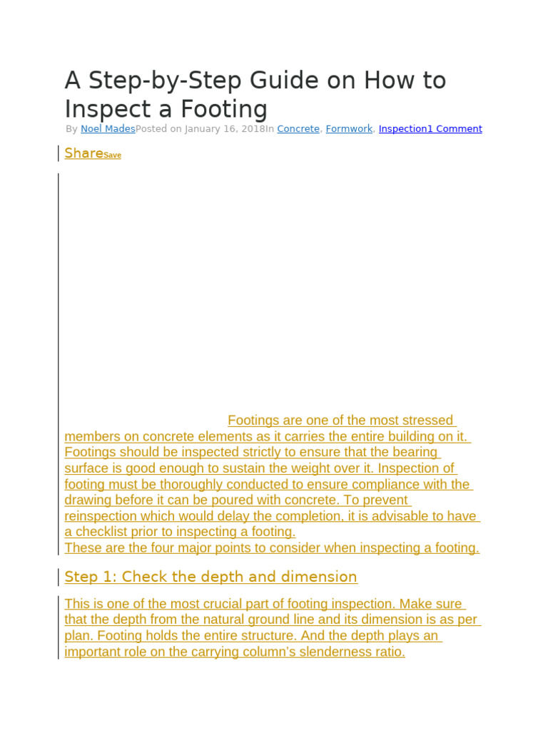 Footing Inspection Guide for Engineers | PDF | Concrete | Building ...