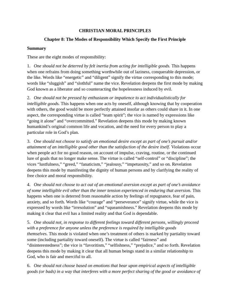 Eight Modes of Christian Responsibility | PDF | Courage | Virtue