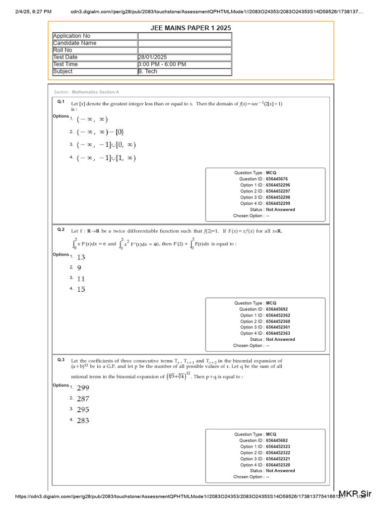 Jee Mains-2025-Jan 28 Shift 2 | PDF | Multiple Choice | Career And ...