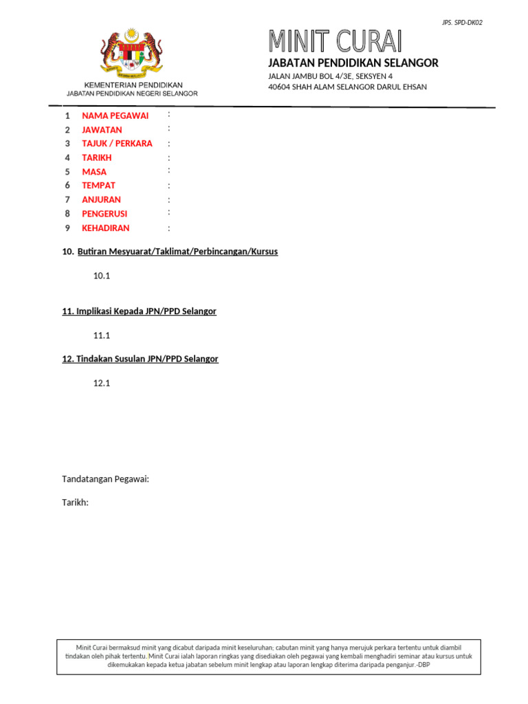 Jps. SPD-DK 02 Minit Curai | PDF