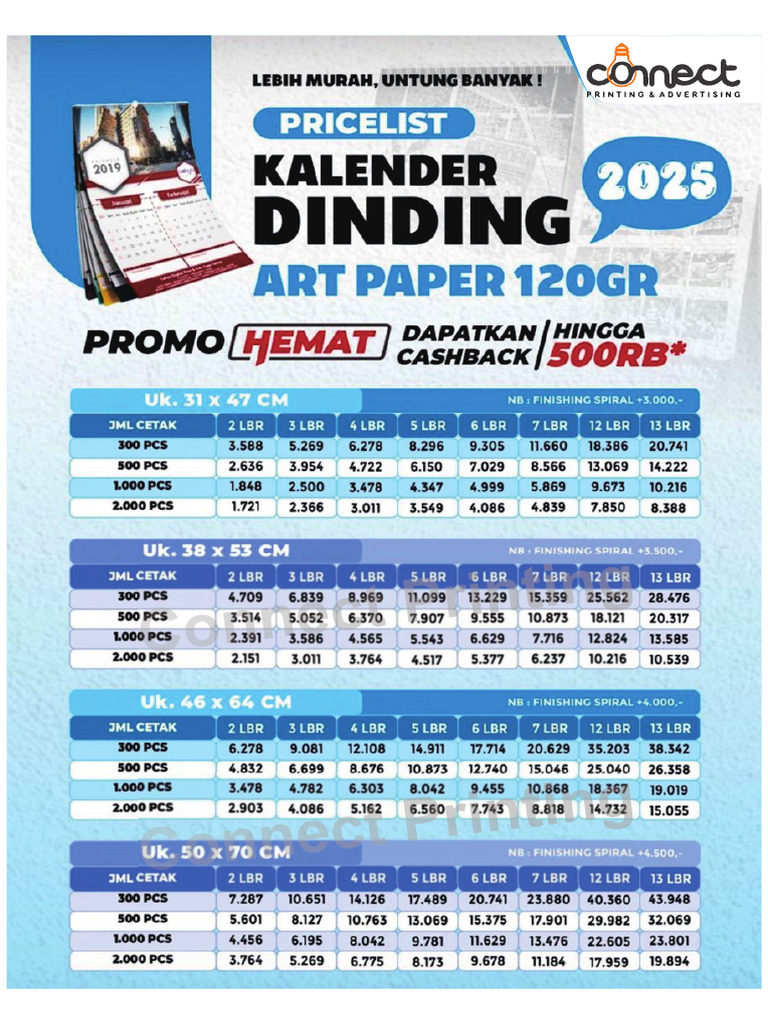 Pricelist Kalender Siap Cetak 2025 Connect Pdf