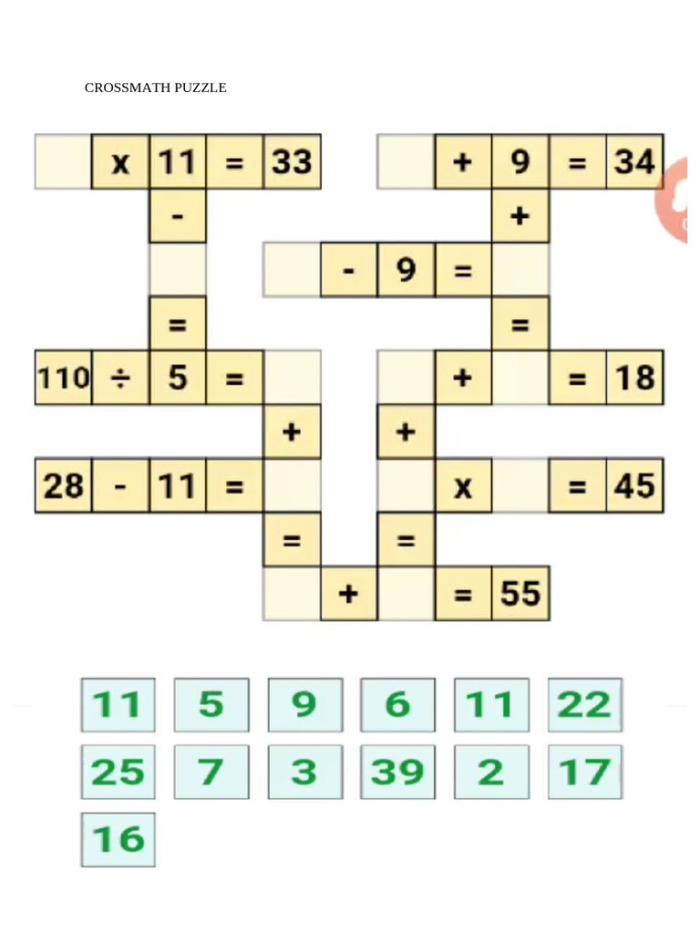 Crossmath Puzzle Pdf