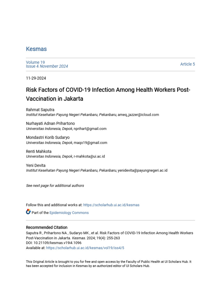 Risk Factors of COVID-19 Infection Among Health Workers Post-Vacc | PDF ...