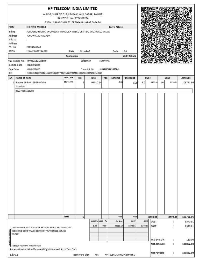 HP Telecom India Limited Tax Invoices | PDF | Invoice | Public ...