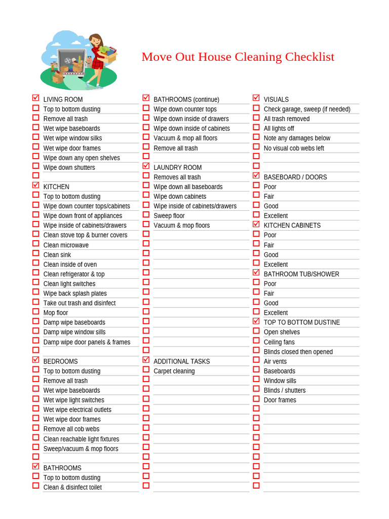 Move Out Cleaning Checklist PDF | PDF | Bathroom | Vacuum Cleaner