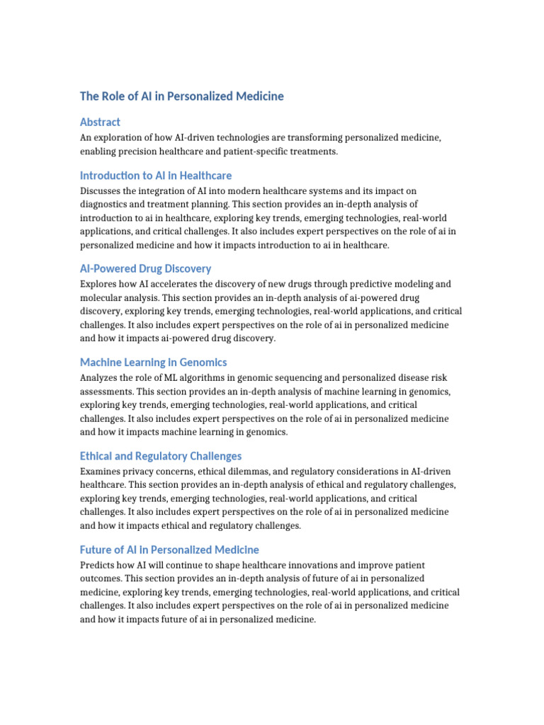 Enhanced The Role of AI in Personalized Medicine | PDF