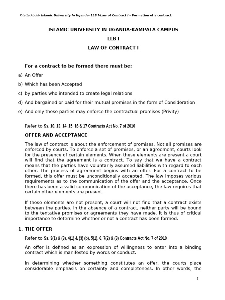 Contract Formation Basics Uganda | PDF | Offer And Acceptance | Common Law