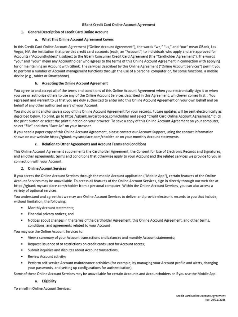 GBank Credit Card Online Account Agreement | PDF | Malware | Security
