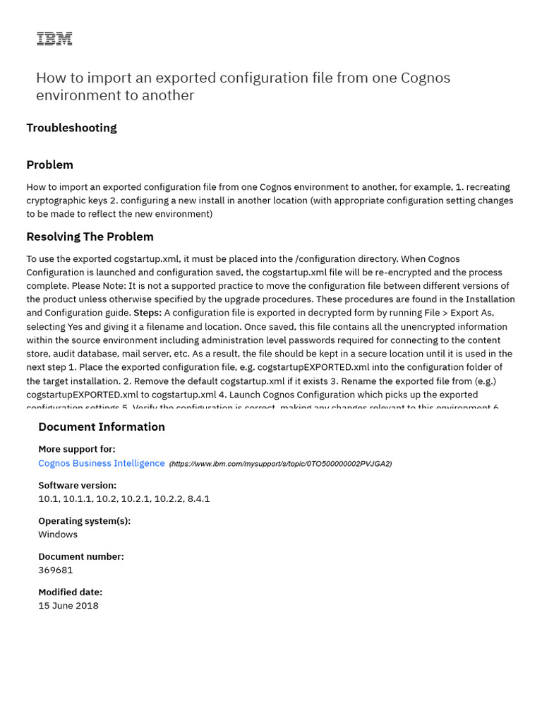 Importing Cognos Configuration Files | PDF