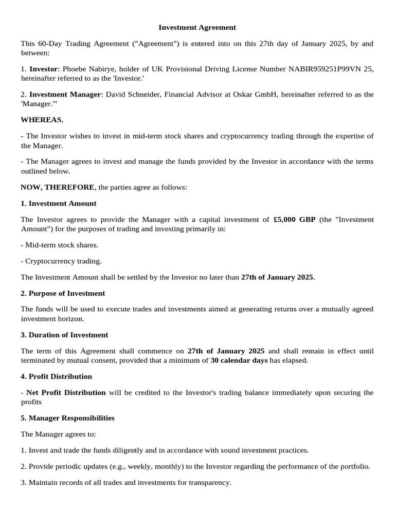 60-Day Investment Agreement Template | PDF | Investing | Business