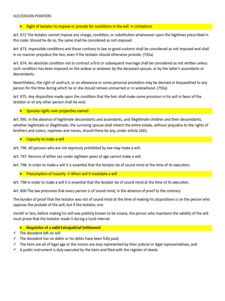 Key Succession Law Guidelines | PDF | Will And Testament | Legal Documents
