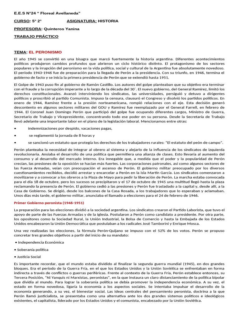 Historia del Peronismo en Argentina | PDF | Tercera posición