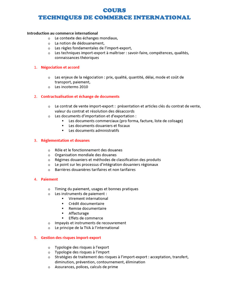 Techniques de Commerce International | PDF