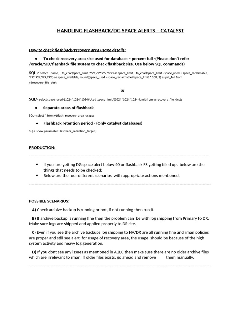 Database Flashback Space Management | PDF | Backup | Information Retrieval