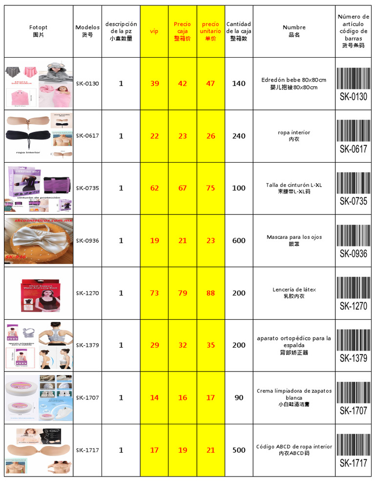 Catálogo de Productos Variados | PDF | Prenda interior
