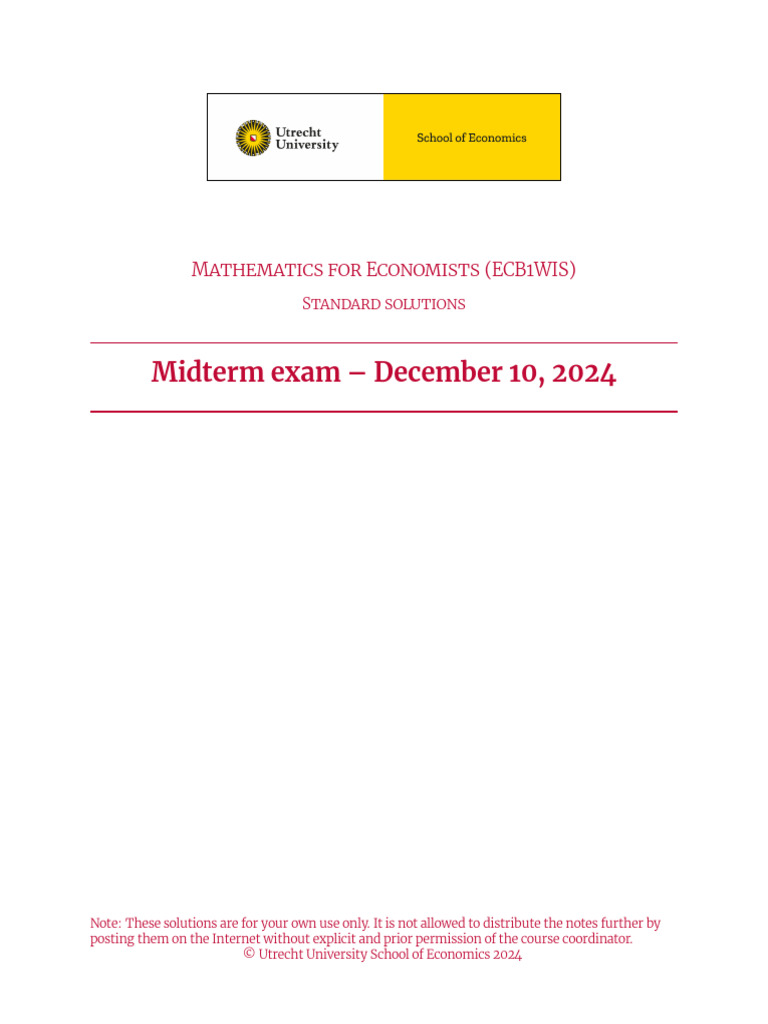 Midterm Exam Solutions for Economists | PDF | Derivative | Function ...