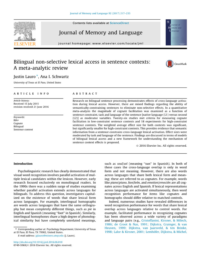 Bilingual Lexical Access in Contexts | PDF | Effect Size | Meta Analysis