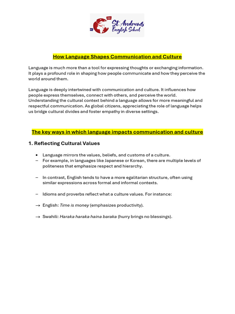 How Language Shapes Communication and Culture PDF Communication