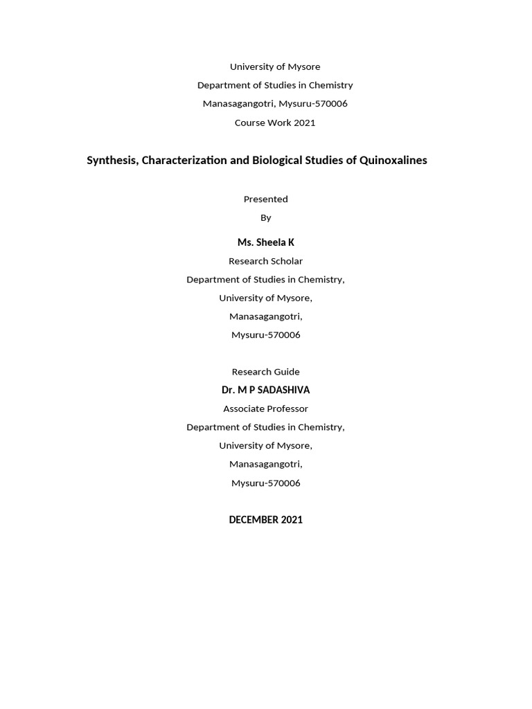 Quinoxaline Synthesis and Studies | PDF | Heterocyclic Compound ...