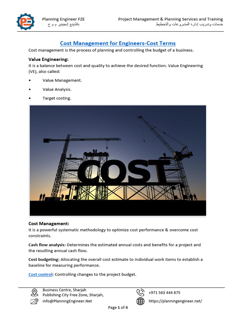 Cost Management Terms for Engineers | PDF | Business | Project Management