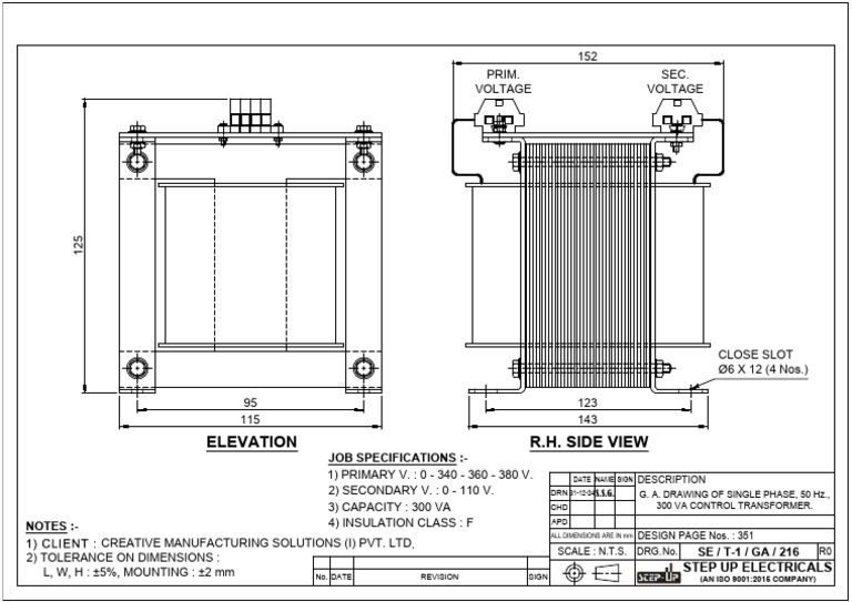 GA Drawing of 300 VA Control Transformer | PDF