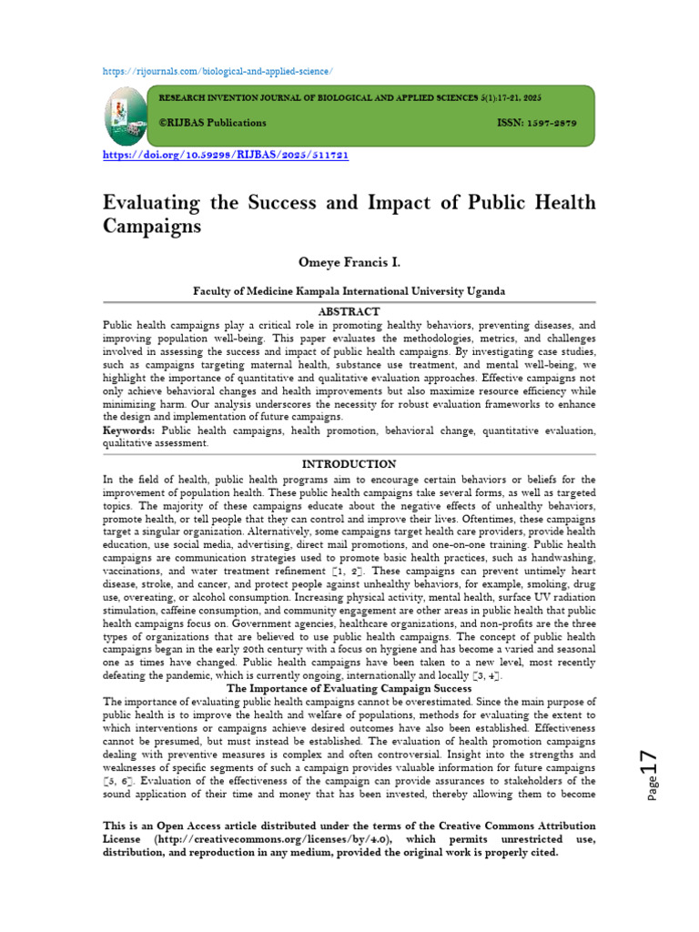 Evaluating The Success and Impact of Public Health Campaigns (WWW - Kiu ...