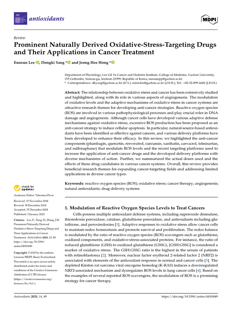Antioxidants 14 00049 | PDF | Reactive Oxygen Species | Cancer