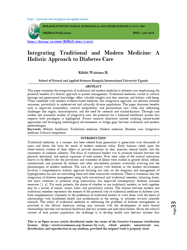Integrating Traditional & Modern Medicine for Diabetes | PDF ...