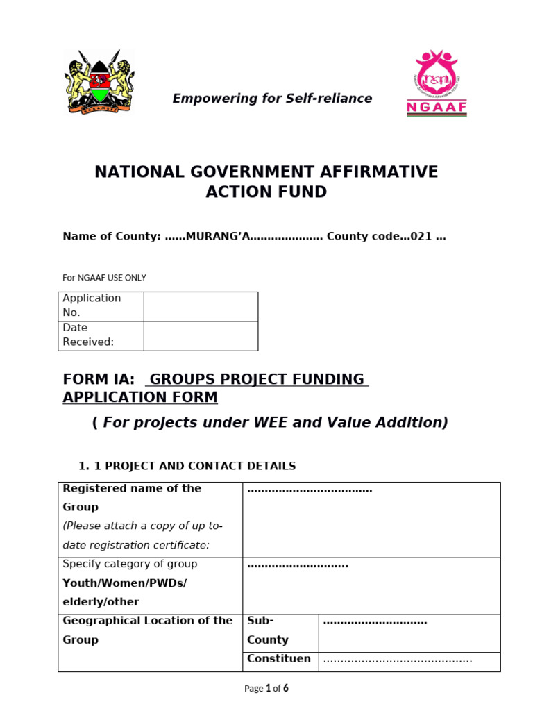 NGAAF Group Funding Application Form | PDF