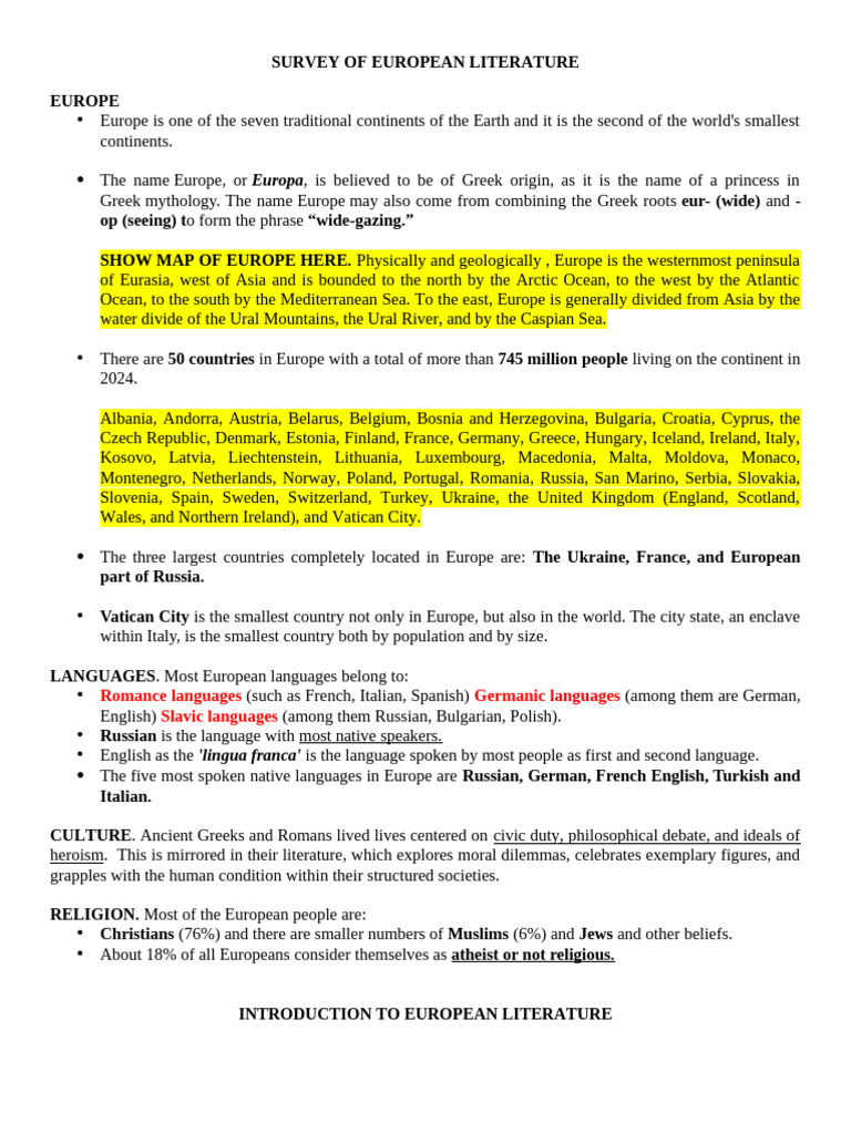 Overview of European Literature | PDF | Age Of Enlightenment | Romanticism