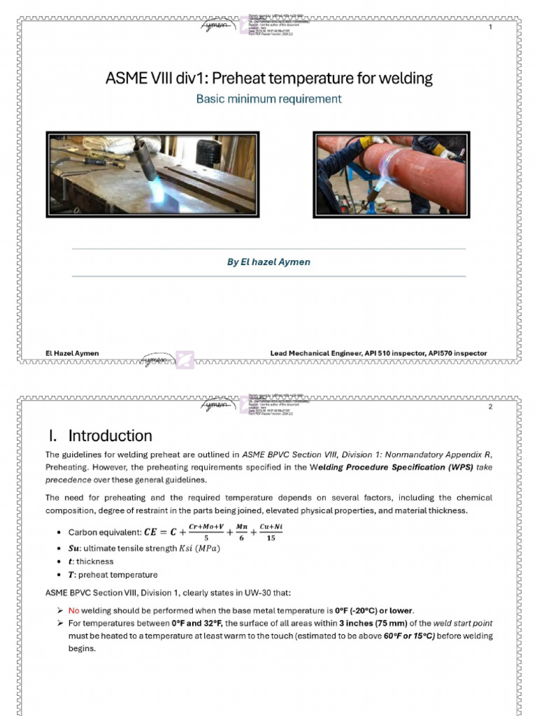 ASME VIII Div1 - Preheat Temperature For Welding | PDF