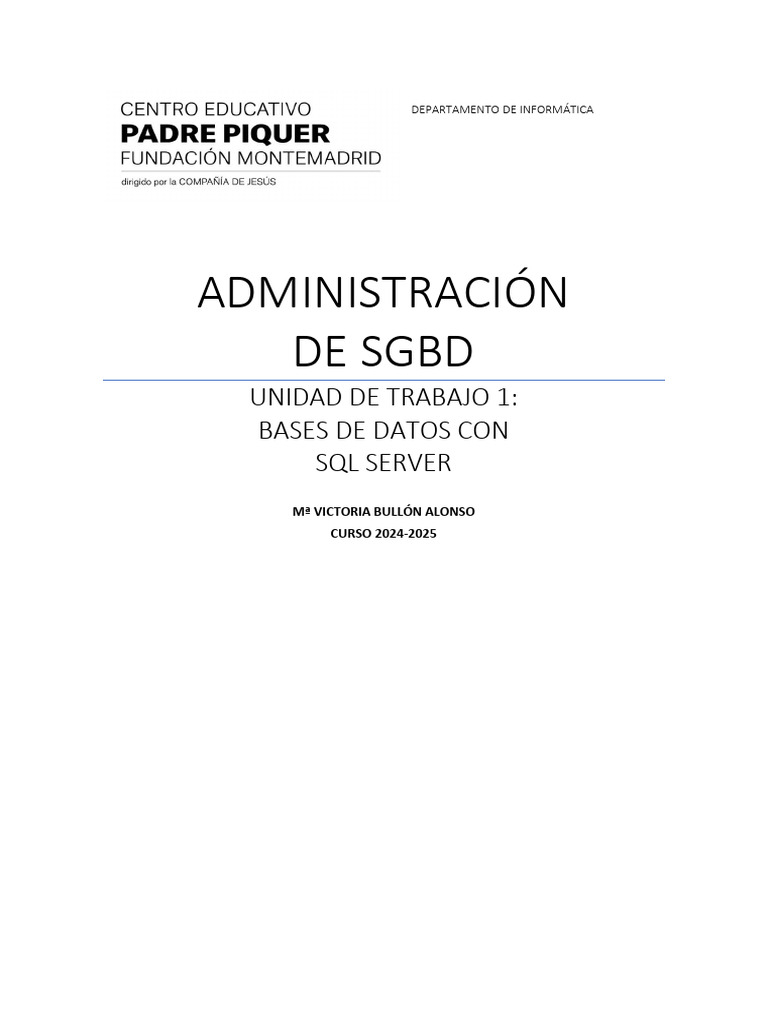 T1 BaseDatosSQLServer | PDF | Servidor SQL de Microsoft | Bases de datos