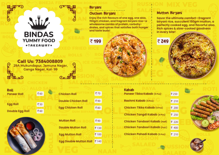 Bindas Restaurant Sonarpur Menu | PDF